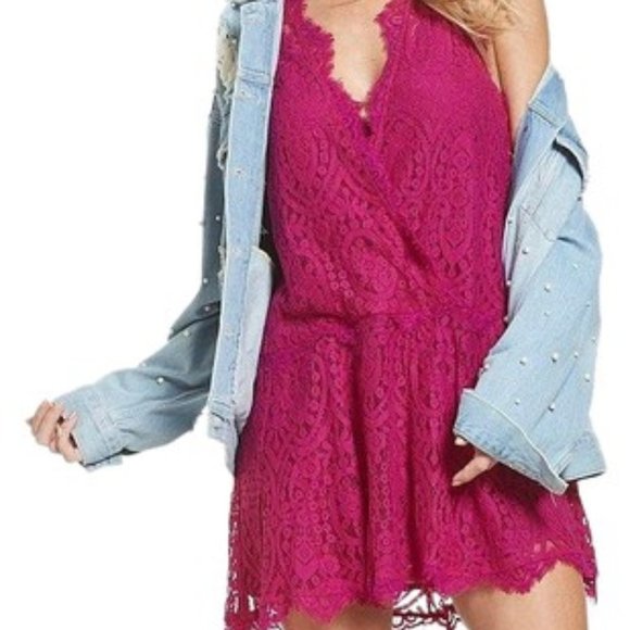 Free People Heart in Two Lace Layered Cami Mini Dress XS Magenta - Picture 1 of 14